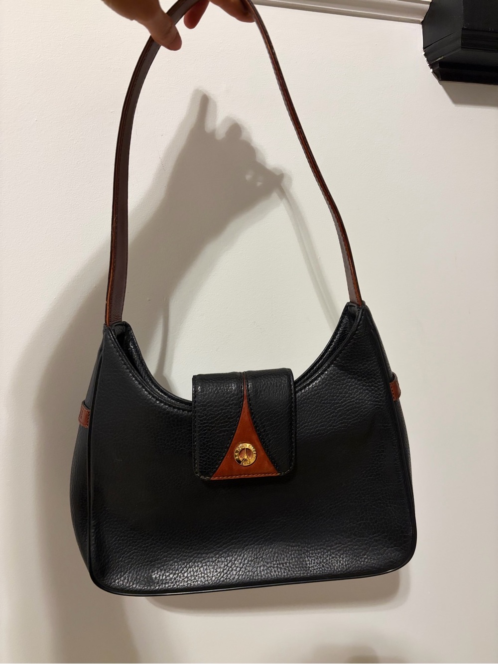Black Shoulder Bag with Brown Trim